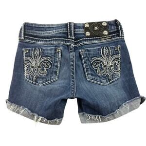 Miss Me Denim Jean Shorts‎ Girls 12 Blue Rolled Cuff Embroidery Contrast Stitch